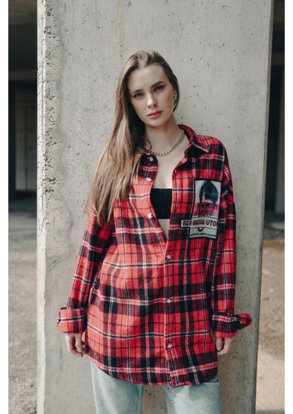 R-3818 Erkek Ayaklı Yaka Patch'li Ekose Gömlek