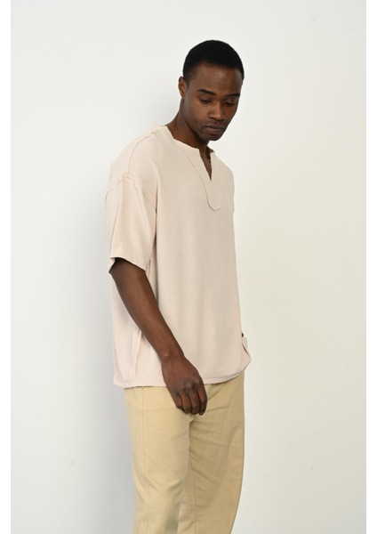 R-3979 Pis Dikiş Detaylı Kısa Kol Düğmesiz Gömlek modelleri