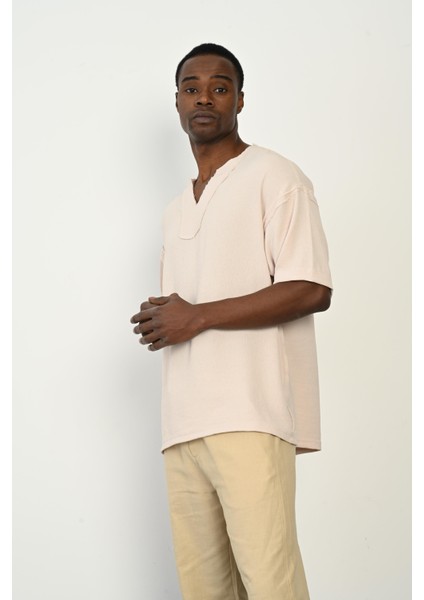 R-3979 Pis Dikiş Detaylı Kısa Kol Düğmesiz Gömlek fırsatları