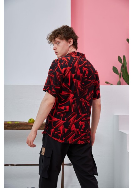 R-3661 Fırça Desenli Apaş Yaka Kısa Kol Gömlek fırsatları