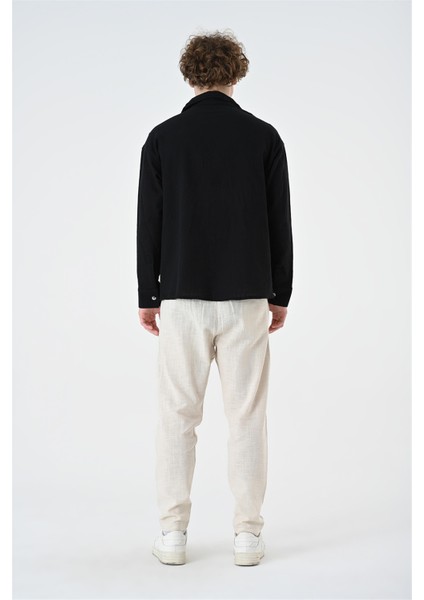 R-3889 Apaş Yaka Çift Cep Detaylı Uzun Kol Keten Gömlek modelleri