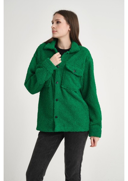 R-3837 Peluş Çift Cep Kapaklı Gömlek