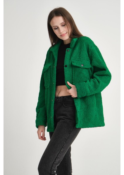 R-3837 Peluş Çift Cep Kapaklı Gömlek fırsatları