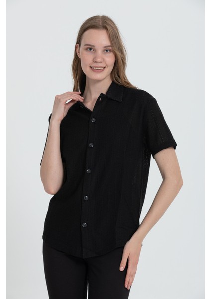 R-3926 Ceket Yaka Kısa Kol Delikli Akrilik Gömlek