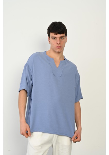 R-3979 Pis Dikiş Detaylı Kısa Kol Düğmesiz Gömlek fiyatları