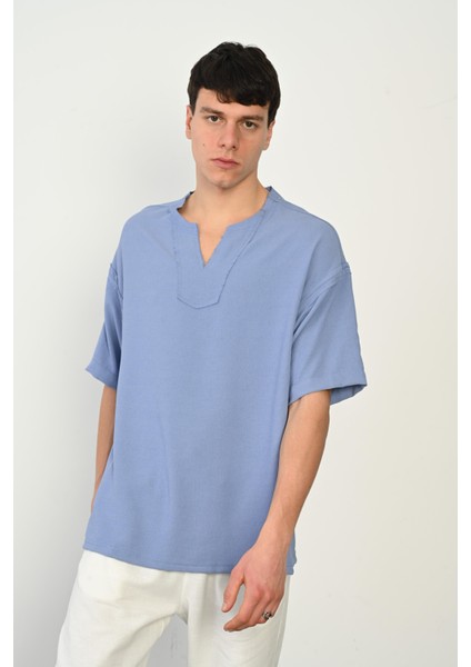 R-3979 Pis Dikiş Detaylı Kısa Kol Düğmesiz Gömlek indirimleri