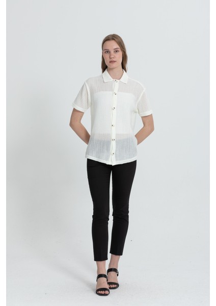 R-3926 Ceket Yaka Kısa Kol Delikli Akrilik Gömlek