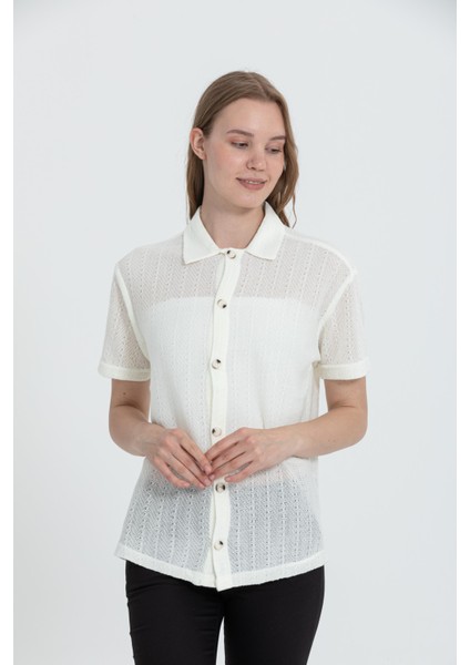 R-3926 Ceket Yaka Kısa Kol Delikli Akrilik Gömlek fiyatları