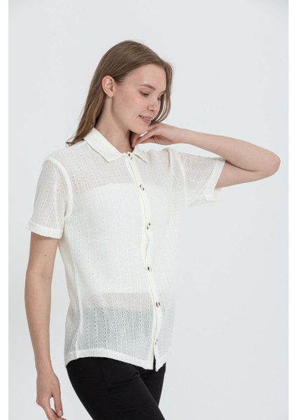 R-3926 Ceket Yaka Kısa Kol Delikli Akrilik Gömlek modelleri