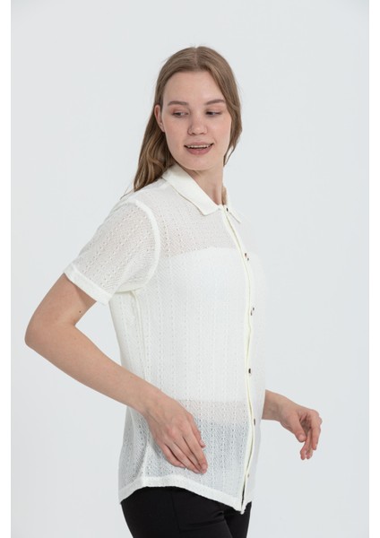 R-3926 Ceket Yaka Kısa Kol Delikli Akrilik Gömlek indirimleri