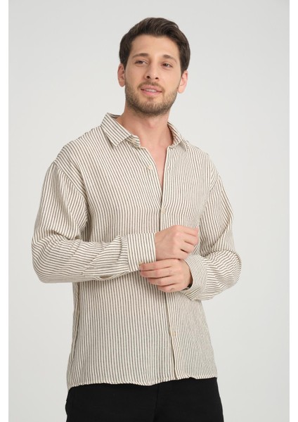 R-6034 Ayaklı Yaka Uzun Kol Çizgili Gömlek fiyatları