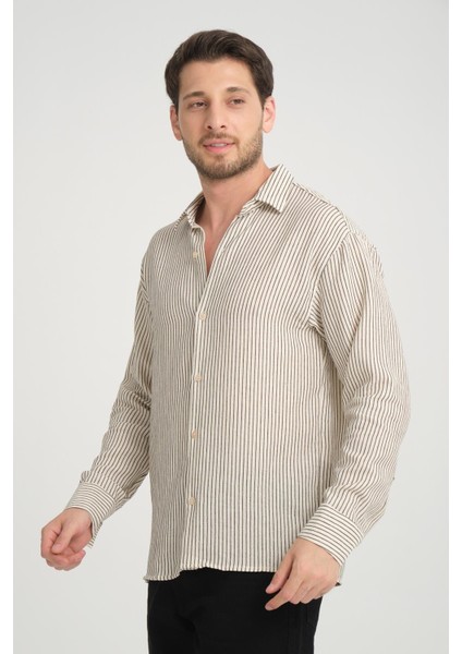 R-6034 Ayaklı Yaka Uzun Kol Çizgili Gömlek indirimleri