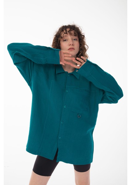 R-6052 Ayaklı Yaka Cep Detaylı Uzun Kol Müslin Gömlek fiyatları