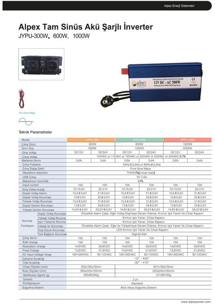 500 Watt Ups (Akü Şarjlı) Tam Sinüs İnvertör