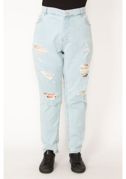 Kadın Mavi Yıkama Efektli Yırtık Detaylı Kot Pantolon 65N33945 modelleri