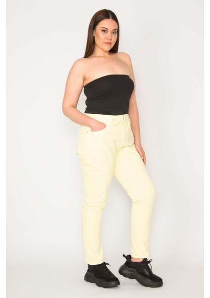 KADIN SARI 5 CEPLİ RAHAT KESİM LİKRASIZ KOT PANTOLON modelleri