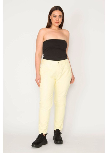 KADIN SARI 5 CEPLİ RAHAT KESİM LİKRASIZ KOT PANTOLON indirimleri