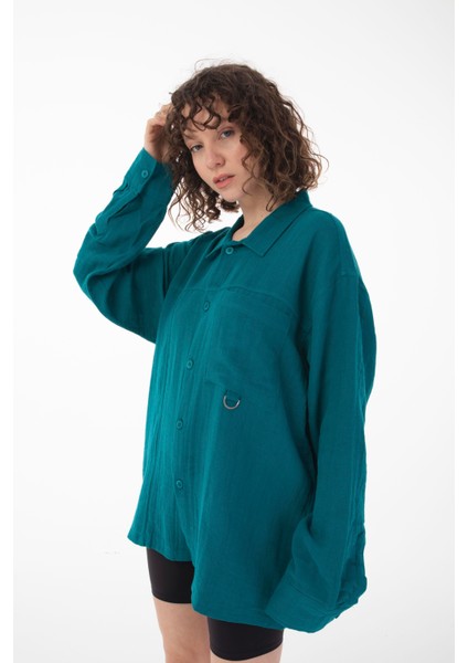 R-6052 Ayaklı Yaka Cep Detaylı Uzun Kol Müslin Gömlek modelleri