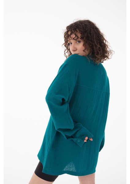 R-6052 Ayaklı Yaka Cep Detaylı Uzun Kol Müslin Gömlek fırsatları