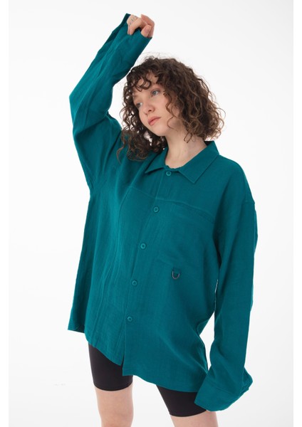 R-6052 Ayaklı Yaka Cep Detaylı Uzun Kol Müslin Gömlek indirimleri