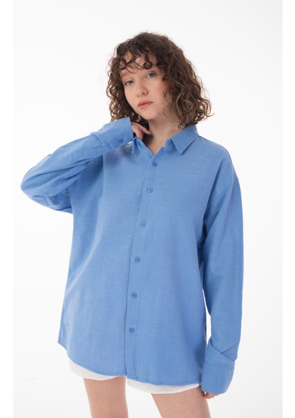 R-6044 Ayaklı Yaka Uzun Kol Keten Gömlek fiyatları