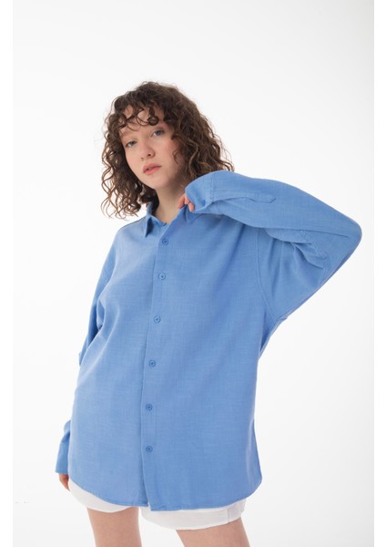 R-6044 Ayaklı Yaka Uzun Kol Keten Gömlek modelleri