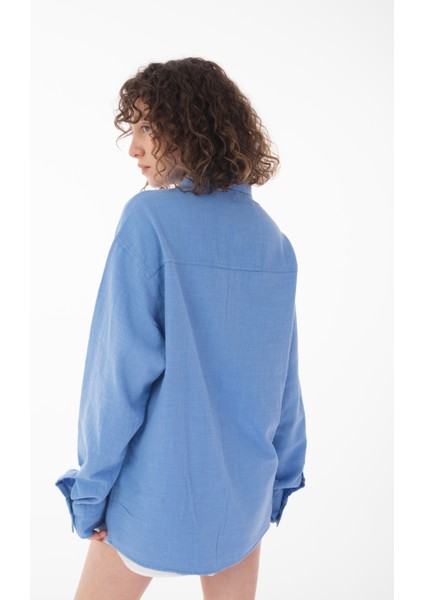 R-6044 Ayaklı Yaka Uzun Kol Keten Gömlek fırsatları