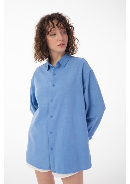 R-6044 Ayaklı Yaka Uzun Kol Keten Gömlek indirimleri