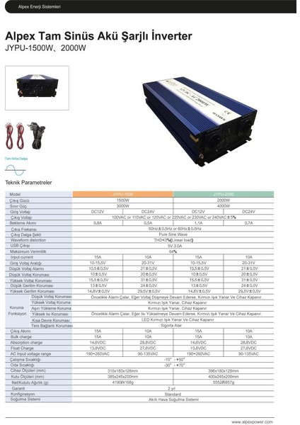 Alpex 2000 W 12 Volt Ups Akü Şarjlı Tam Inverter