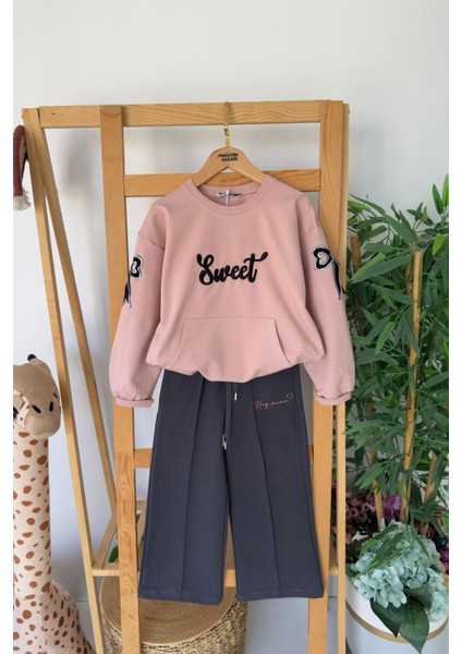Sweat Işlemeli Fiyonk Pul Detaylı Ispanyol Kız çocuk takım - Siyah fiyatları