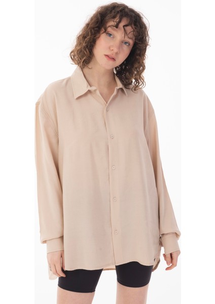 R-3575 Apaş Yaka Uzun Kollu Aerobin Kumaş Oversize Gömlek fiyatları