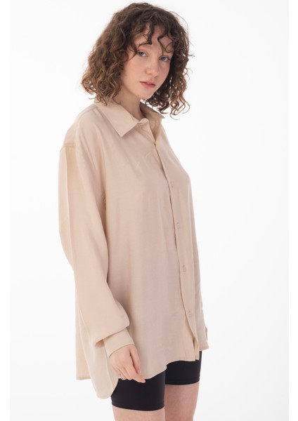 R-3575 Apaş Yaka Uzun Kollu Aerobin Kumaş Oversize Gömlek fırsatları