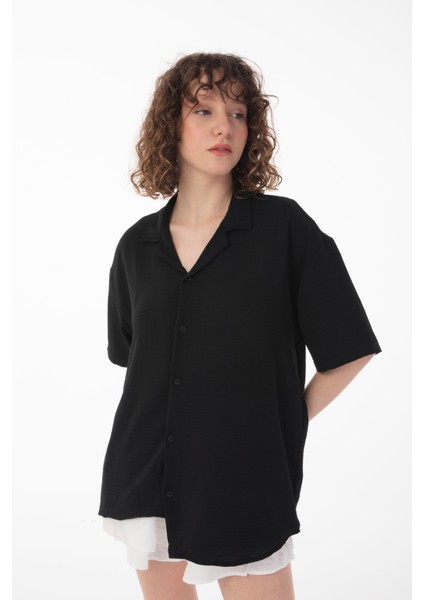 R-3737 Hafif Oversize Apaş Yaka Kısa Kol Ayrobin Gömlek fiyatları