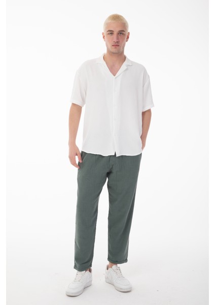 R-3737 Hafif Oversize Apaş Yaka Kısa Kol Ayrobin Gömlek