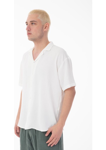 R-3737 Hafif Oversize Apaş Yaka Kısa Kol Ayrobin Gömlek fırsatları