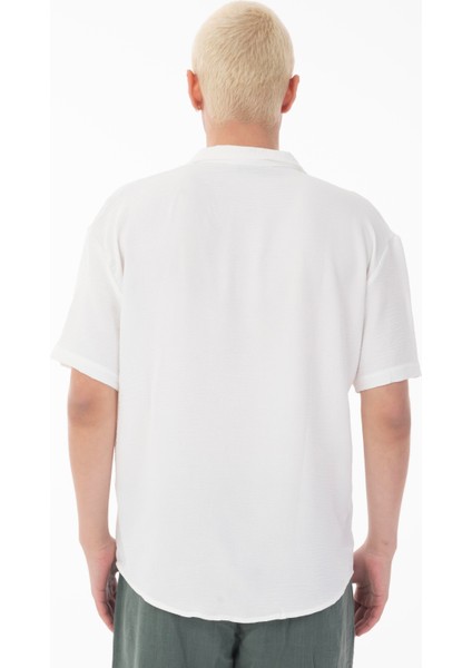 R-3737 Hafif Oversize Apaş Yaka Kısa Kol Ayrobin Gömlek indirimleri