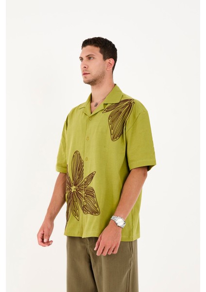 R-6094 Apaç Yaka Nakış Detaylı Kısa Kol Süprem Gömlek modelleri