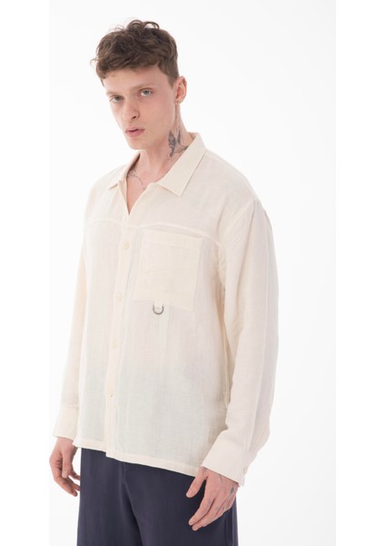 R-6052 Ayaklı Yaka Cep Detaylı Uzun Kol Müslin Gömlek modelleri