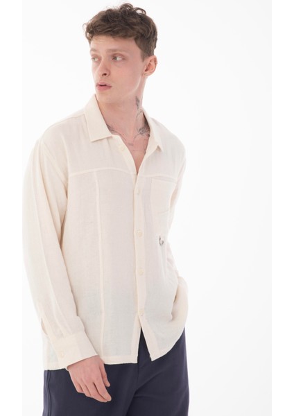 R-6052 Ayaklı Yaka Cep Detaylı Uzun Kol Müslin Gömlek indirimleri