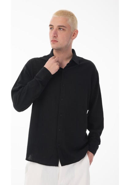 R-6044 Ayaklı Yaka Uzun Kol Keten Gömlek indirimleri