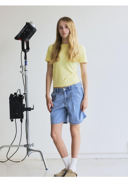 Kadın Büyük Beden Mavi, Yan Cepli Kot Şort 65N39027 modelleri