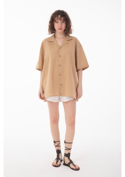 R-6045 Apaç Yaka Kısa Kol Krinkıl Gömlek