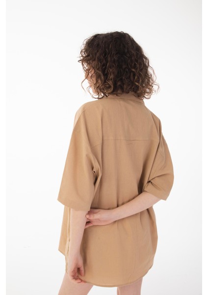 R-6045 Apaç Yaka Kısa Kol Krinkıl Gömlek indirimleri