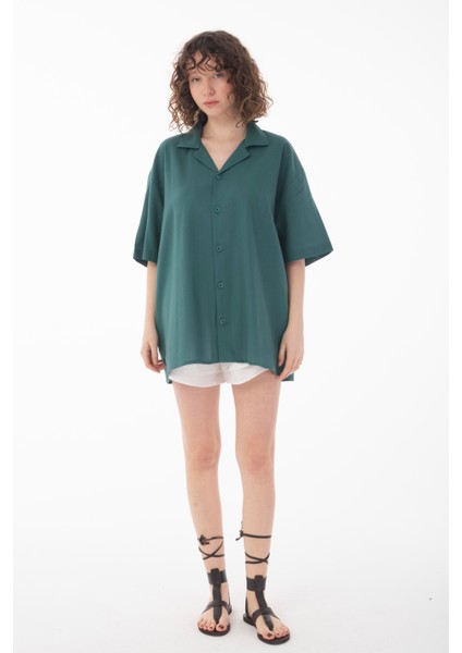 R-6045 Apaç Yaka Kısa Kol Krinkıl Gömlek