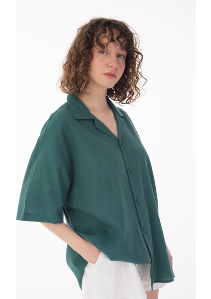 R-6045 Apaç Yaka Kısa Kol Krinkıl Gömlek modelleri