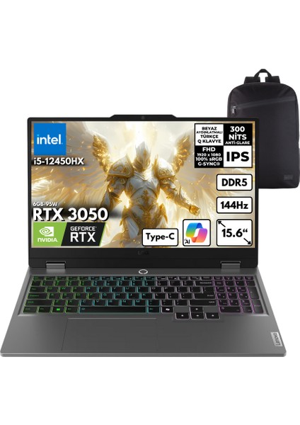 Loq I5-12450HX 16-Gbddr5 2 Tbssd RTX3050 (6GB-95W) 15.6" 144Hz Windows 10 Home + Hmf Sırt Çantası 83GS00Q8TRHMF92