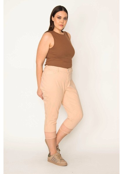 Kadın Vizon Paçası Tül Detaylı Likralı 5 Cep Kapri 65N31614 modelleri