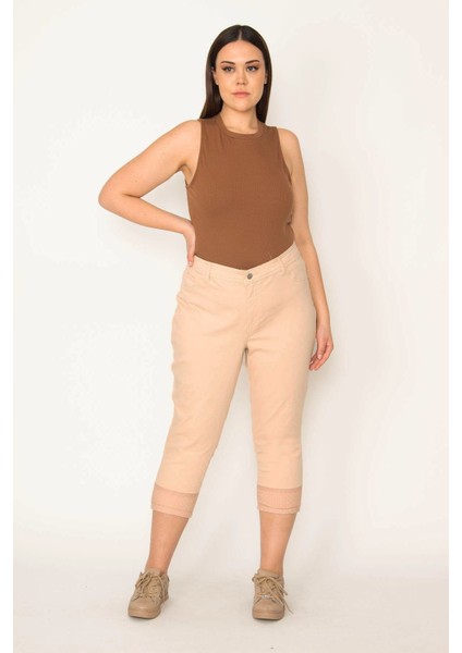 Kadın Vizon Paçası Tül Detaylı Likralı 5 Cep Kapri 65N31614 indirimleri