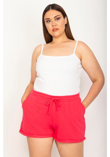 Kadın Büyük Beden Fujya, Bel Bağcık Detaylı Cepli Şort 65N39053