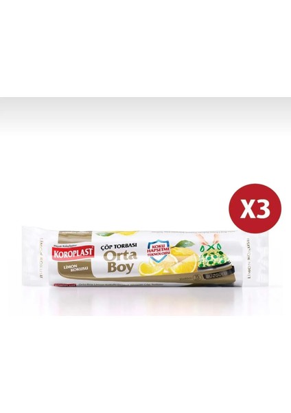 Ekstra Güçlü Büyük Boy Limon Kokulu Büzgülü Çöp Torbası 65X70CM - 10 Lu x 3 Adet